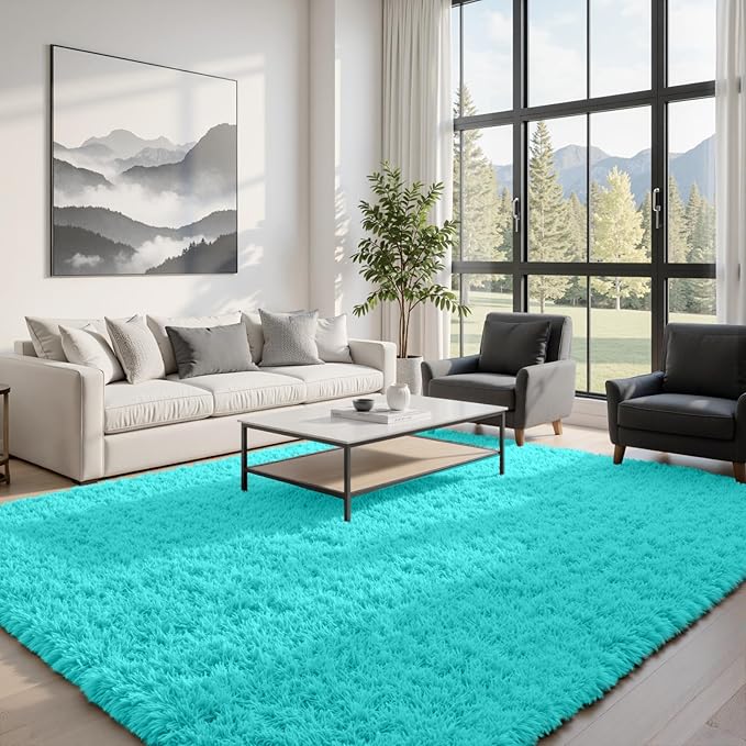 6x9 Area Rugs for Living Room Rug: Soft Fluffy Shag Teal Blue Rugs for Bedroom, Non-Slip Large Fuzzy Plush Rug Indoor Floor Carpet for Nursery Kids Boys Girls Room, Dorms, Playroom, Modern Home Decor