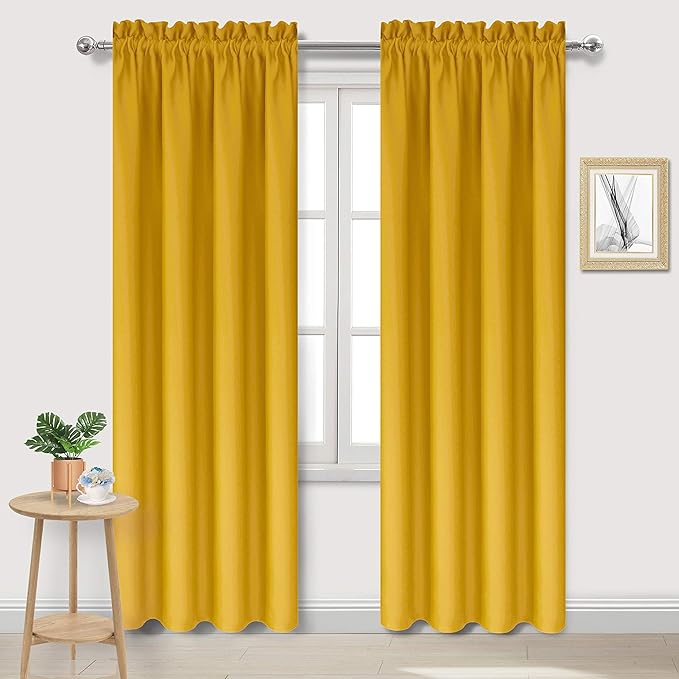 DWCN Yellow Room Darkening Blackout Curtains - Thermal Insulated Privacy Energy Saving Window Curtain Drapes 38 x 72 inch Length, Set of 2 Bedroom Living Room Curtains