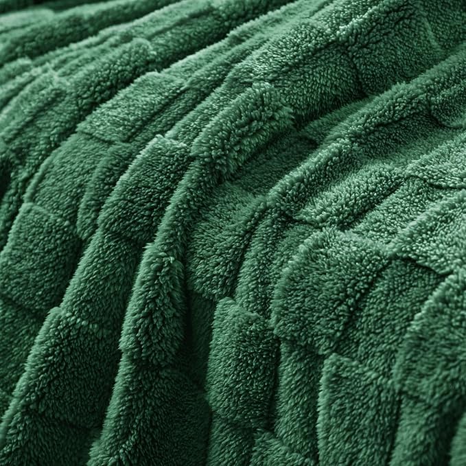 Exclusivo Mezcla Fleece Throw Blanket for Couch,Super Soft and Warm Lightweight Checkered Pattern Blankets for All Seasons, 50x60 Inches, Forest Green