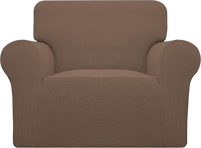 Easy-Going Stretch Oversized Chair Sofa Slipcover 1-Piece Couch Sofa Cover Furniture Protector Soft with Elastic Bottom for Kids Spandex Jacquard Fabric Small Checks Brown
