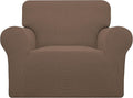 Easy-Going Stretch Chair Sofa Slipcover 1-Piece Couch Sofa Cover Furniture Protector Soft with Elastic Bottom for Kids, Pet. Spandex Jacquard Fabric Small Checks (Chair, Brown)