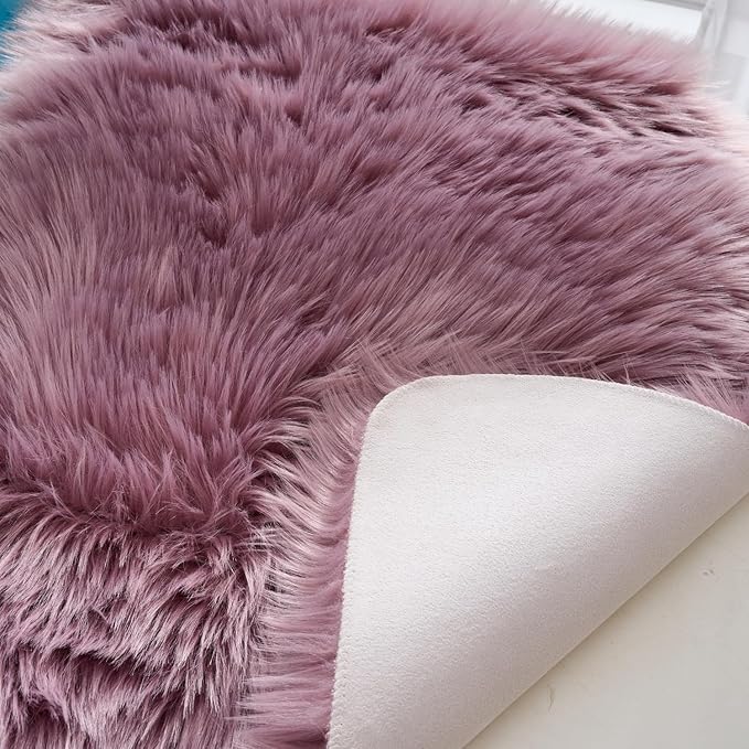 EasyJoy Ultra Soft Fluffy Shaggy Area Rug Faux Fur Rug Chair Cover Seat Pad Fuzzy Area Rug for Bedroom Floor Sofa Living Room (2 x 4 ft Rectangle, Light Purple)