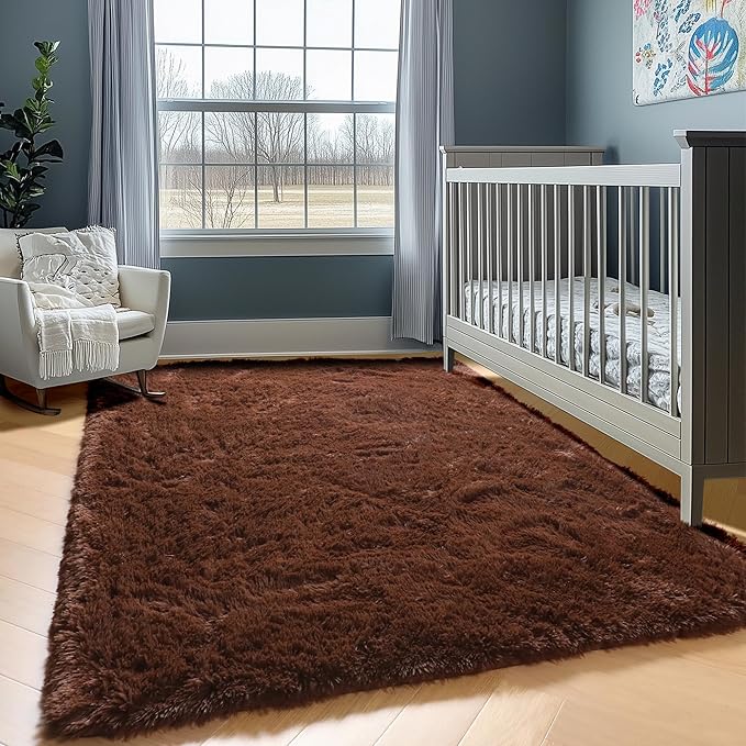 ONASAR Brown 8x10 Area Rugs for Living Room, Large Fluffy Shag Bedroom Rug, Soft Plush Thick Shaggy Big Floor Carpet for Kids Boy and Girls Teen Dorm Nursery Indoor Home Decor Aesthetic