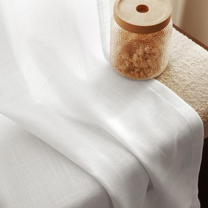 White Curtains 92 inches Long 2 Panels Back Tab Light Filtering Cotton Textured Curtain Modern Farmhouse Coastal Decor Off White Linen Drapes 92 inch Length for Patio Sliding Door Office Bedroom