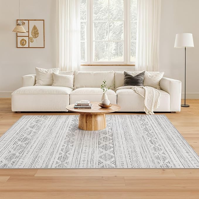 Nakagishi 4x6 Area Rugs Living Room: Washable Boho Large Neutral Soft Farmhouse Rug Stain Resistant Modern Indoor Floor Non-Slip Carpet for Bedroom Nursery Kids Office Dining Room Dorm - Dark Grey