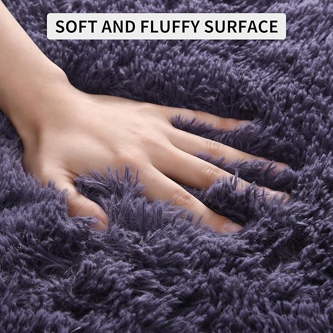 Tepook Fluffy Large Rugs for Living Room, Shag Area Rug 6x9 Soft Carpet for Bedroom, Modern Shaggy Rug for Kids Boys Girls, Plush Indoor Nursery Home Decor Rug with Non-Slip Bottom, Gray Purple