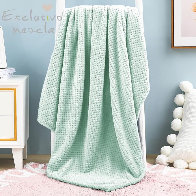 Exclusivo Mezcla Fleece Throw Blanket, Super Soft and Warm Blankets for Couch, Sofa and Bed Waffle Textured, Cozy, Fuzzy and Lightweight (Mint Green, 40x50 Inches)
