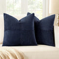 MIULEE Navy Blue Decorative Throw Pillow Covers 16x16 Inch for Couch Bed Sofa Pack of 2 Boho Farmhouse Throw Pillows Soft Cross Corduroy Patchwork Textured Cushion Cases