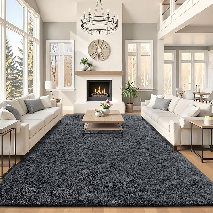 OLANLY 8x9 Machine Washable Large Area Rugs for Living Room, Bedroom, Soft Fluffy Shaggy Bedside Rug, Indoor Floor Carpet for Kids Girls and Boys, Dorms, Nursery, Home Decor Aesthetic, Grey
