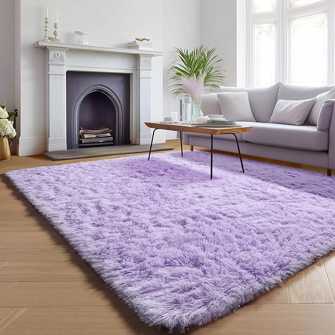 ONASAR Purple Area Rugs for Bedroom Living Room, Fluffy 4x6 Indoor Bedside Floor Throw Rug, Soft Plush Shaggy Carpet for Nursery Kids Girls Boys Teen Dorm Home Office Decor Aesthetic