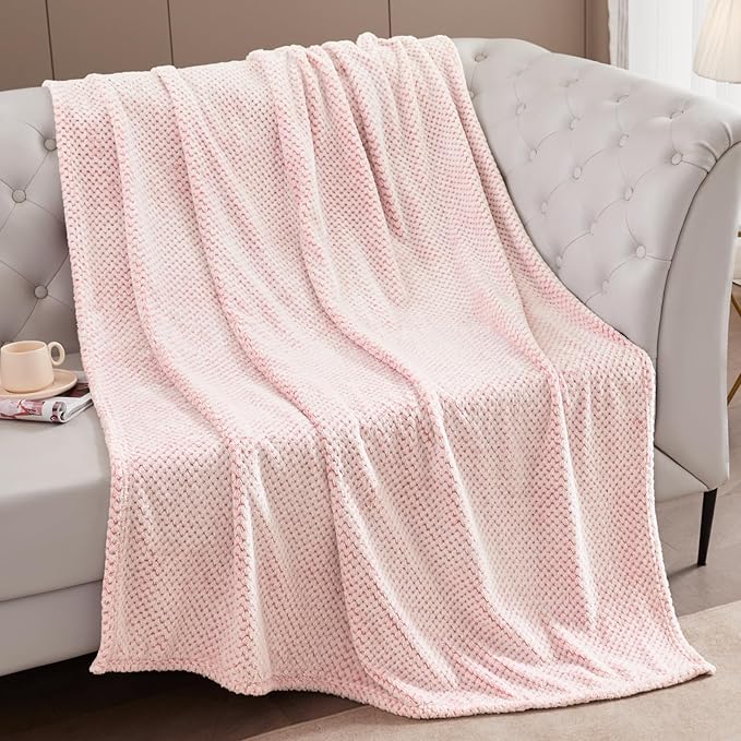 Exclusivo Mezcla Fleece Throw Blanket Extra Large, Super Soft and Warm Blankets for Couch, Sofa and Bed Waffle Textured, Cozy, Fuzzy and Lightweight (Heather Dusty Pink, 50x70 Inches)