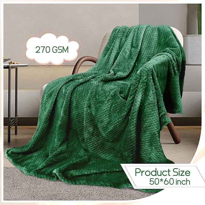 4 Pack Fleece Throw Blankets 50x60 Inches – 270 GSM Ultra Soft Flannel, Oeko-TEX Standard 100 Certified, Lightweight 3D Waffle Texture, No Shedding/Pilling, for Bed, Couch, Sofa, All Season (Green)