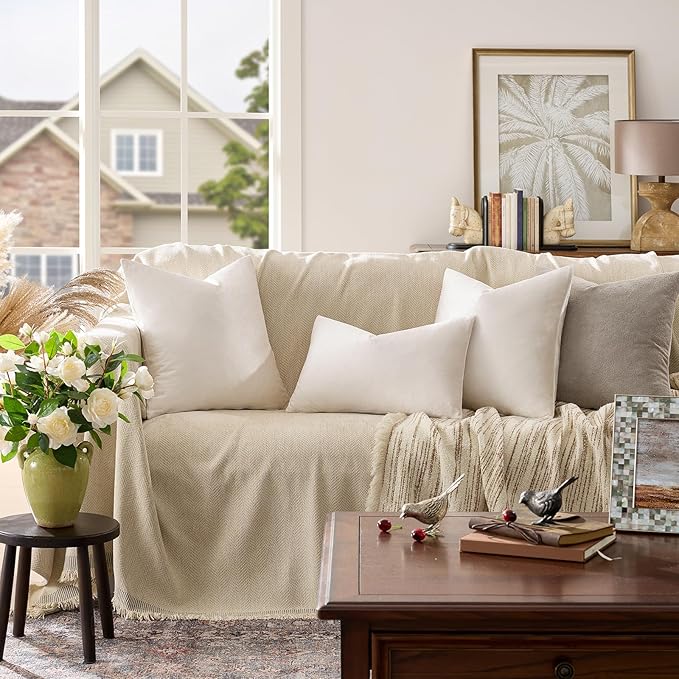 GIGIZAZA Beige Pillow Covers 24x24: Pack of 2 Throw Pillows Soft Solid Covers - Velvet Decorative Modern Couch Big Cushion Covers,Living Room,Bedroom,Sofa