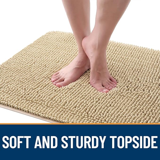 OLANLY Dog Door Mat for Muddy Paws 59x24, Absorbs Moisture and Dirt, Absorbent Non-Slip Washable Doormat, Quick Dry Chenille Mud Mat for Dogs, Entry Indoor Entryway Carpet for Inside Floor, Beige