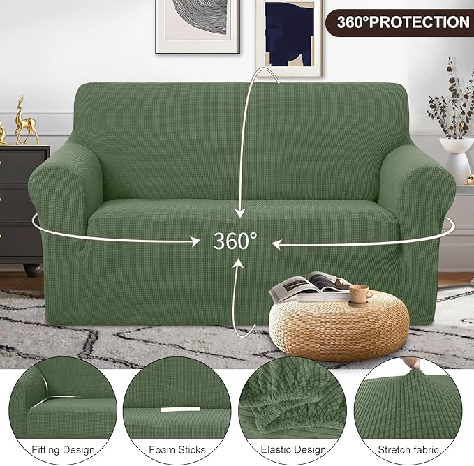 U-NICE HOME Loveseat Cover Stretch Couch Cover Sofa Cover Sofa Slipcover Furniture Protector for 2 Cushion Couch Sofa Pet Friendly(Loveseat, Loden Frost)