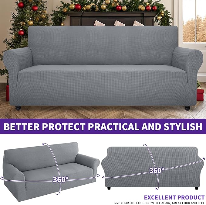ZNSAYOTX Stretch Oversized Couch Cover Universal Sofa Covers for Living Room Dogs Pet Furniture Protector Spandex Extra Large Sofa Slipcovers with Anti Slip Foam Sticks (Light Grey, XL Sofa)