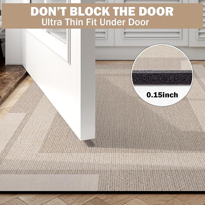 Bath Rug Runner 24x48 Non-Slip Rubber Backing Beige