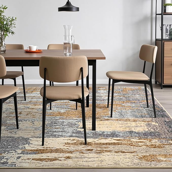 Toneed Abstract Area Rug Modern Washable Rug Soft Non Slip Rug Low Pile for Bedroom Living Room Dining Room Camel 8x10 Feet