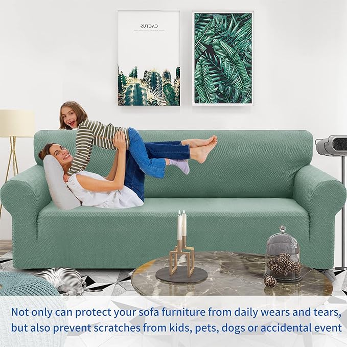 ZNSAYOTX 1 Piece Jacquard Couch Covers for 3 Cushion Couch High Stretch Sofa Cover for Pets Dogs Anti Slip Extra Large Sofa Slipcovers Furniture Protector (X-Large,New Pattern Pea Green)