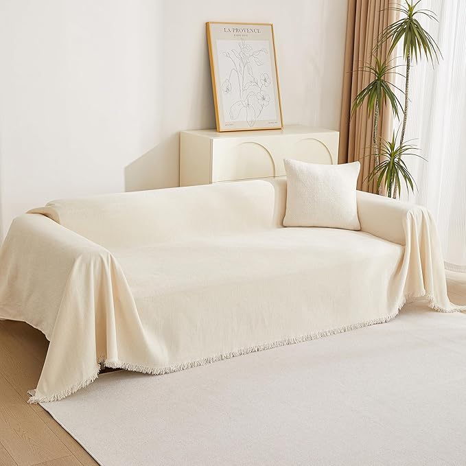 MYSKY HOME Couch Cover for Pets, Beige Couch Covers for 2 Cushion Couch Sofa, Sofa Slipcover Sectional L Shape Chenille Covers for Pets, Throw Couch for Dogs, Kids,71" X118"