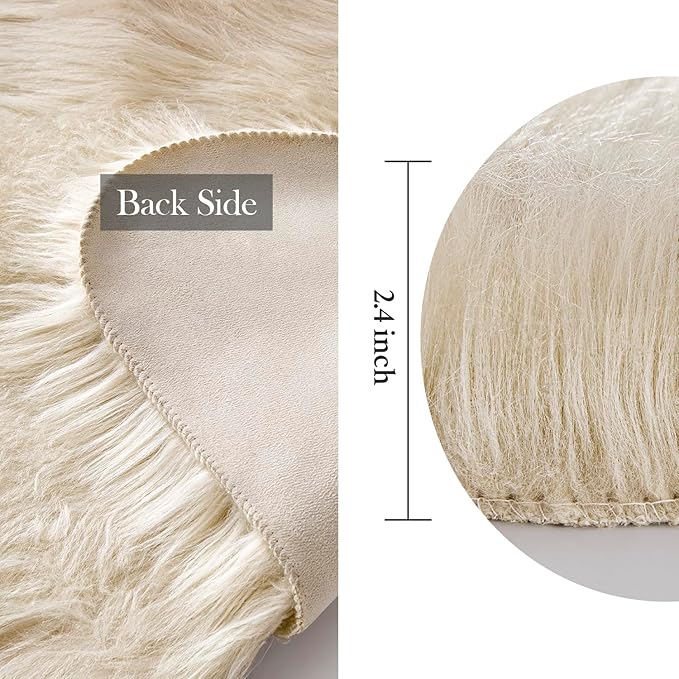 MIULEE Luxury Super Soft Fluffy Area Rug Faux Fur Plush Large Sheepskin Rug Decorative Shaggy Carpet for Bedside Sofa Floor Nursery 3 x 5 Feet, Beige