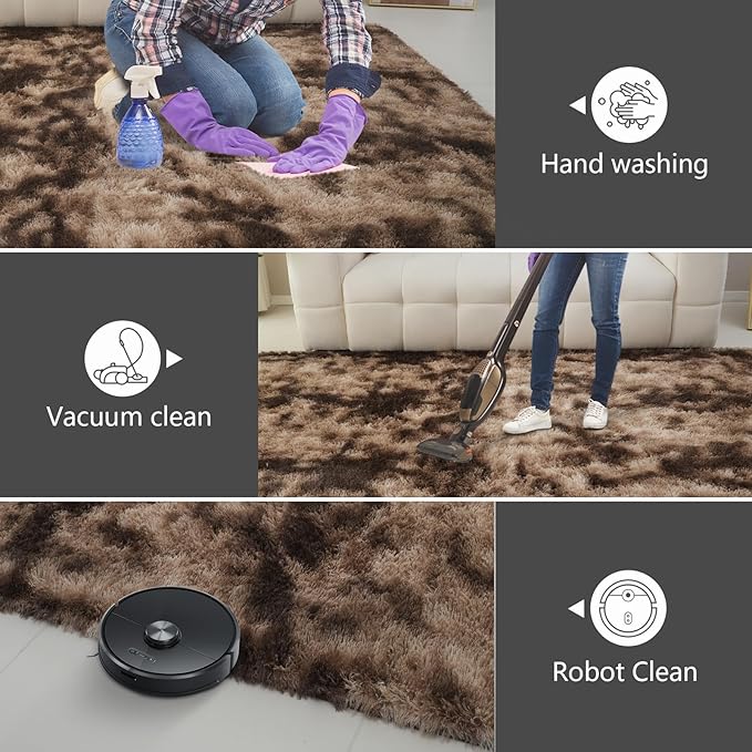 Shag Area Rugs for Bedroom Living Room,4X6 Ultra Soft Fluffy Area Rugs for Dorm,Indoor Carpet Nursery Rugs for Kids Girls Room Home Decor, Mottling Brown