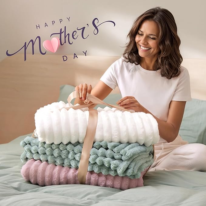 Bedsure GentleSoft White Throw Blanket for Couch - Mothers Gifts Day Birthday Gifts for Women Mom Her, Soft Cozy Fleece Throw Blanket for Girl, Room Home Bedroom Spring Decor, Off White, 50x60 Inches