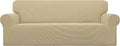 Easy-Going Stretch Oversized Sofa Slipcover 1-Piece Sofa Cover Furniture Protector Couch Soft with Elastic Bottom for Kids, Polyester Spandex Jacquard Fabric Small Checks Beige