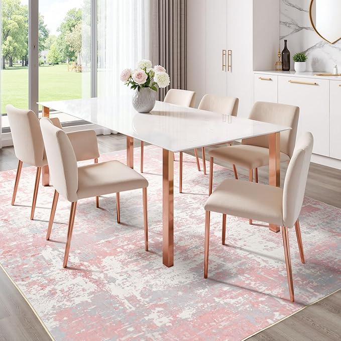 Rugflix 5x7 Area Rugs for Living Room, Washable Large Rug Stain-Resistant Low Pile, Modern Carpet for Dining Room Home Office Kid Room Nursery Bedroom, Pink Grey