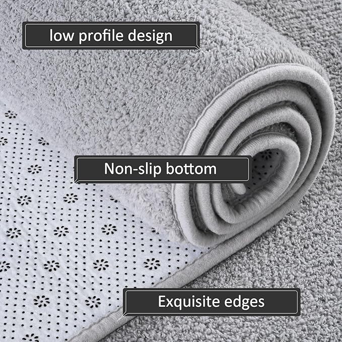 AROGAN Shag Runner Rug for Hallways, 2x6 Feet Washable Rugs with Memory Foam for Bedroom, Entryway Indoor Fluffy Throw Rug for Bedside Living Room Kids Girls Nursery Dorm Room Decor, Grey