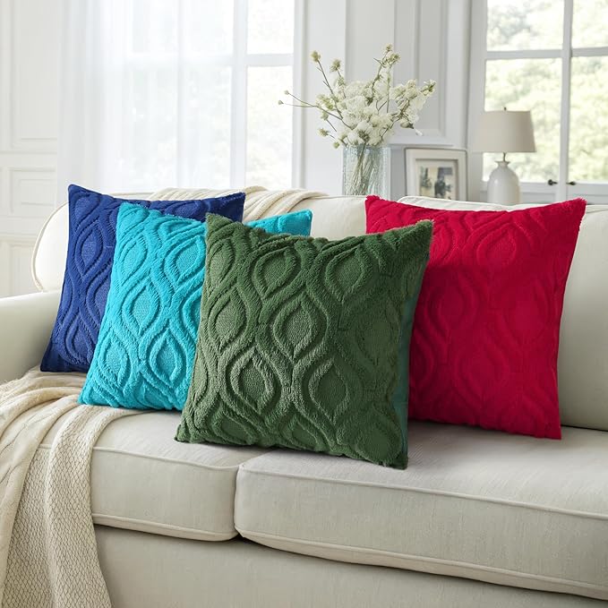 decorUhome Summer Throw Pillow Covers 12x20 Inch Set of 2, Soft Plush Faux Wool Teal Solid Couch Pillow Covers, Accent Farmhouse Neutral Rectangle Pillow Cases for Sofa Bed Living Room