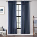 Navy Blue Curtains 80 inch Length for Bedroom Back Tab Light Filtering Semi Sheer Blue Living Room Curtains Linen Cotton Textured Indigo Blue Drapery Panel Modern Farmhouse Aesthetic Decor Dark Blue