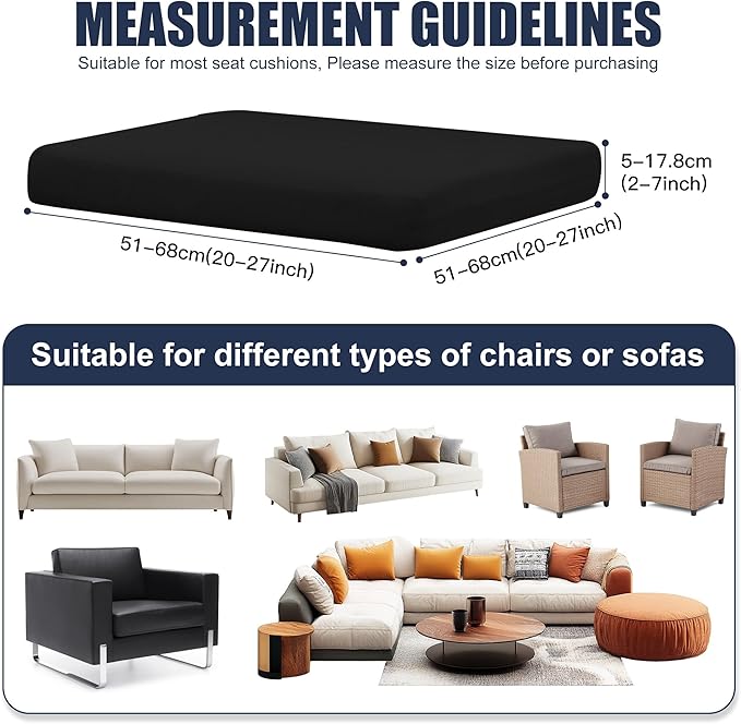 Patio Stretch Cushion Covers, Chair Cushion Covers& Sofa Replacement Slipcovers for Patio Furniture Cushion Covers, Washable Reusable Furniture Protector (4, Black)