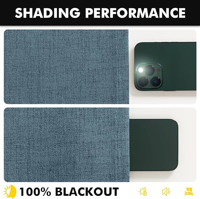 MIULEE 100% Blackout Linen Curtains for Bedroom, Stone Blue Solid Luxury Decor Thermal Insulation Room Darkening Drapes for Living Room Nursery Back Tab Rod Pocket 42 x 96 Inches, 2 Panels