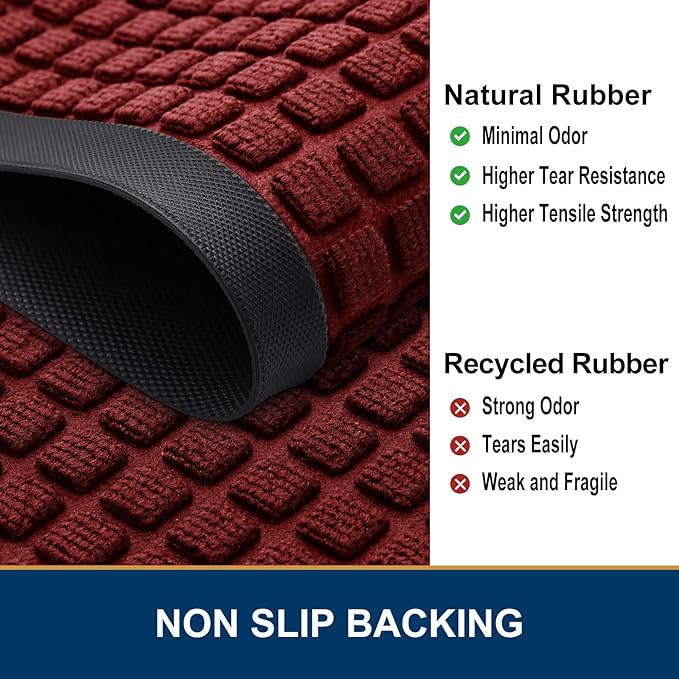 Smiry Front Door Mat Outside Entrance, Heavy Duty Natural Rubber Doormat, Non Slip, Trap Dirt and Moisture, Easy Clean, Low Profile Welcome Floor Mats for Indoor Outdoor Entry, 47x32 Inch, Red