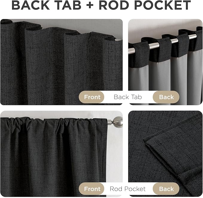 Joydeco Blackout Curtains for Bedroom - 100% Light Blocking 2 Panels Set Black Drapes 42" W x 96" L, Thermal Insulated Room Darkening Curtains, Linen Textured for Living Room, Rod Pocket & Back Tabs