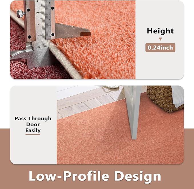 FinRèc 5x7 Washable Area Rugs for Bedroom Living Room, Low Pile Thin Rug Solid Color, Non-Slip Carpet Indoor for Home Decor (Orange)