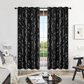 Deconovo Black Blackout Curtains, Thermal Insulated Soundproof Privacy Curtain Drapes, Branch Foil Print, 52 x 84 Inch Long, 2 Panels, Machine‑Washable Window Panel for Bedroom Living Room Office Home