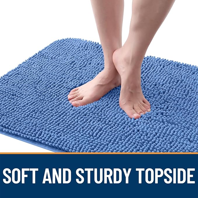 OLANLY Dog Door Mat for Muddy Paws 50x30, Absorbs Moisture and Dirt, Absorbent Non-Slip Washable Doormat, Quick Dry Chenille Mud Mat, Entry Indoor Entryway Carpet for Inside Floor, Cornflower Blue