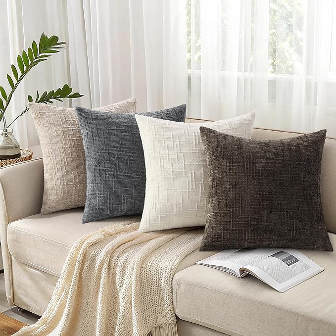 decorUhome Dark Brown Chenille Euro Sham Throw Pillow Covers 22x22 Set of 2 Textured Soft Cozy Slubby Couch Pillow Covers Modern Farmhouse Boho Decorative Pillow Cases for Bed Sofa Living Room