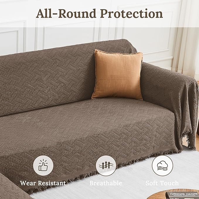 HOMERILLA Sectional Couch Covers for Sectional Sofa L Shaped Sofa Cover Blanket 2 Pieces L Shape Furniture Protector for Pets Dogs(Taupe, XX-Large)