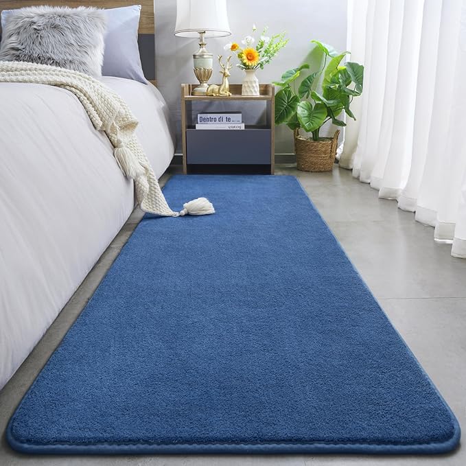 Amearea Modern Soft Hallway Runner Rug, 2x6 Feet Washable Runner Rugs for Hallway, Blue Fluffy Rug Bedroom Bedside Rugs, Non Slip Memory Foam Rug Carpet for Entrance Kitchen Living Room Decor