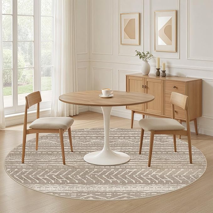 Nakagishi Area Rug Living Room Rugs: 4X4 Machine Washable Boho Large Neutral Farmhouse Stain Resistant Moroccan Indoor Floor Carpet for Bedroom Nursery Dorm Dining Room Home-Dark Brown