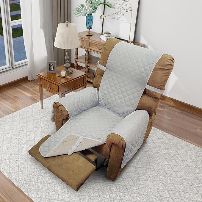 Recliner Chair Covers Reversible Sofa Cover Couch Cover for Pets Lazy Boy Furniture Protector(28''Recliner,Light Grey/Beige)