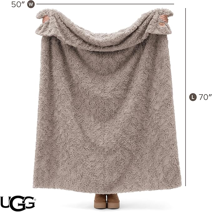 UGG Adalee Faux Fur Throw Blanket, Luxury Cozy Fluffy Blanket for Living Room or Bedroom, Decorative Double-Sided Fuzzy Throw, Machine Washable Spring Decor, 50-inch x 70-inch, Oyster Brown