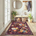Floral Machine Washable Rug, 3x5 Rug Non Slip Soft Bedroom Rugs for Entryway Dorm, Ultra-Thin Rugs for Bedroom Stain Resistan(3 x 5, Purple Lawn)