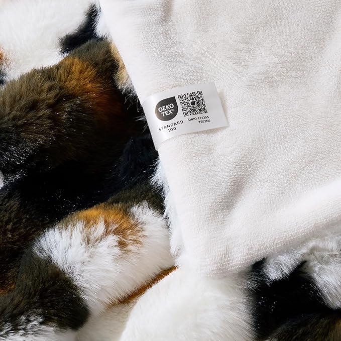 Cozy Bliss Cow Print Faux Fur Throw Blanket for Couch, Fuzzy Soft Plush Thick Bubble Blanket for Sofa Bedroom Living Room, 50x60 Inches