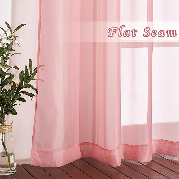 NICETOWN Sheer Curtains Extra Long 96-inch - Grommet Casual Style Airy & Breathable with Amount Light Sheer Panels for Patio/Glass Door (108 inches Wide Total 2 Pieces, Coral)