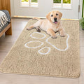 Smiry Dog Door Mat for Muddy Paws, Absorbent Dirt Trapper Non Slip Quick Dry Washable Chenille Mat for Mud Dogs, Entry Rug for Indoor and Outdoor (40x32 Inches, Beige and White)
