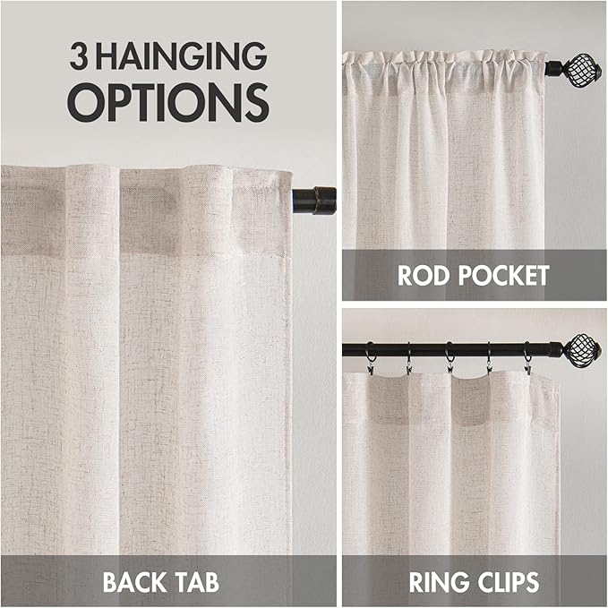 MIULEE White Linen Curtains 120 Inches Long for Bedroom Living Room, Soft Thick Linen Textured Extra Long Window Drapes Semi Sheer Light Filtering Rod Pocket Back Tab Burlap Look, 2 Panels 10 Ft